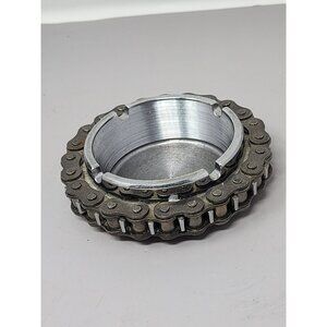 Vintage‎ Industrial Chain Gear Ashtray Metal Chrome With Chain Ring